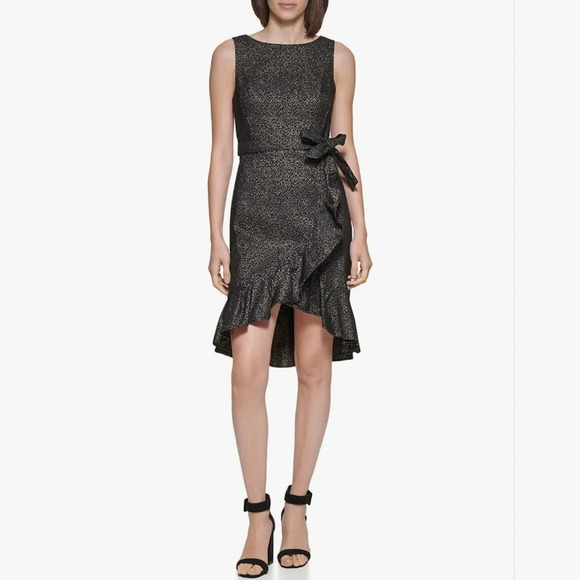 Calvin Klein Metallic Print Ruffle Hem Dress - Picture 1 of 9